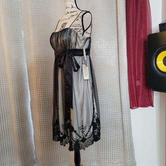 NWT S.L. Fashions Mesh Lace Border Cocktail Dress - Size 12 - Picture 3 of 15